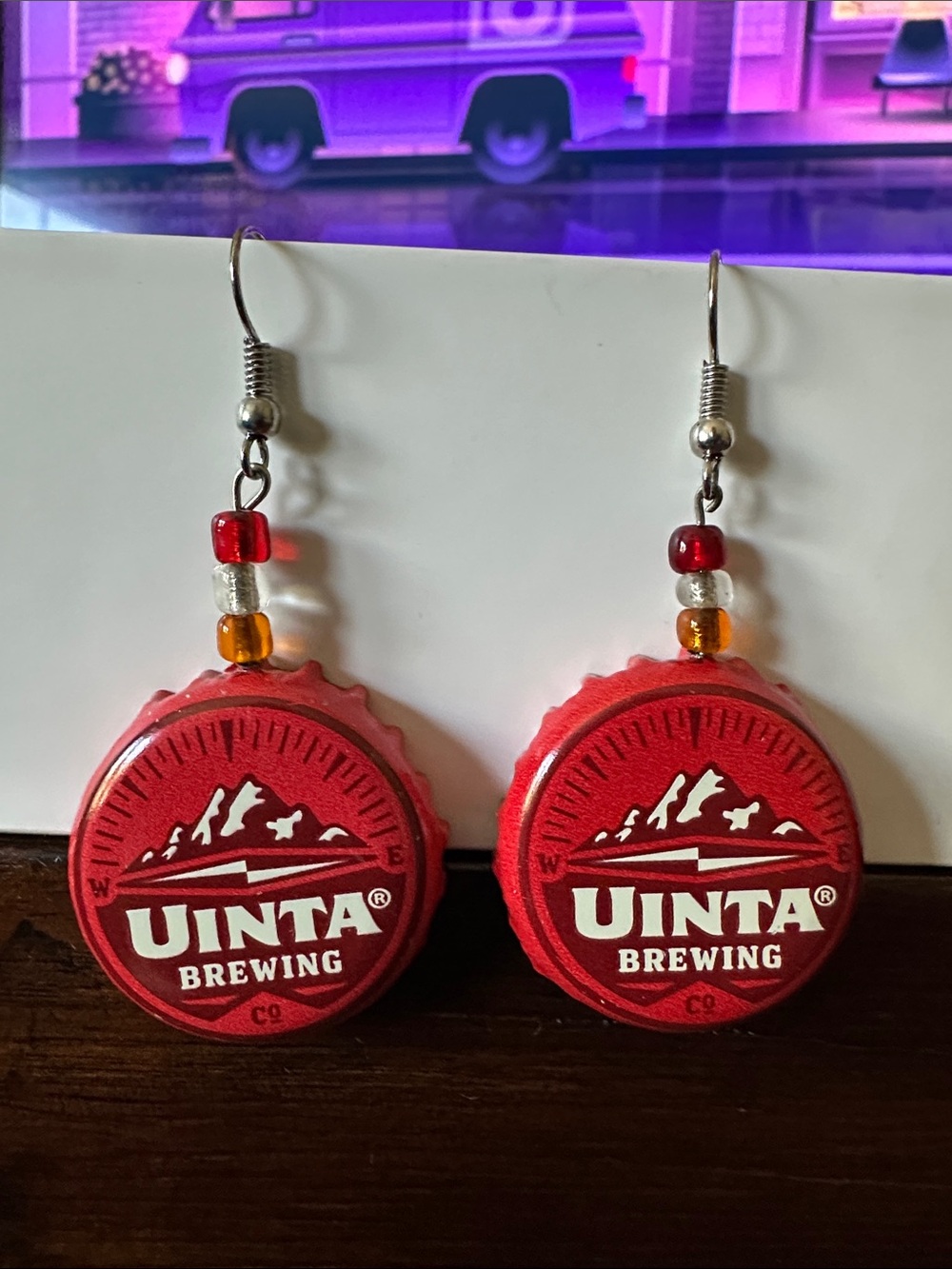 *UINTA* Handmade Red Craft Beer Brewery Bottle Cap Earrings